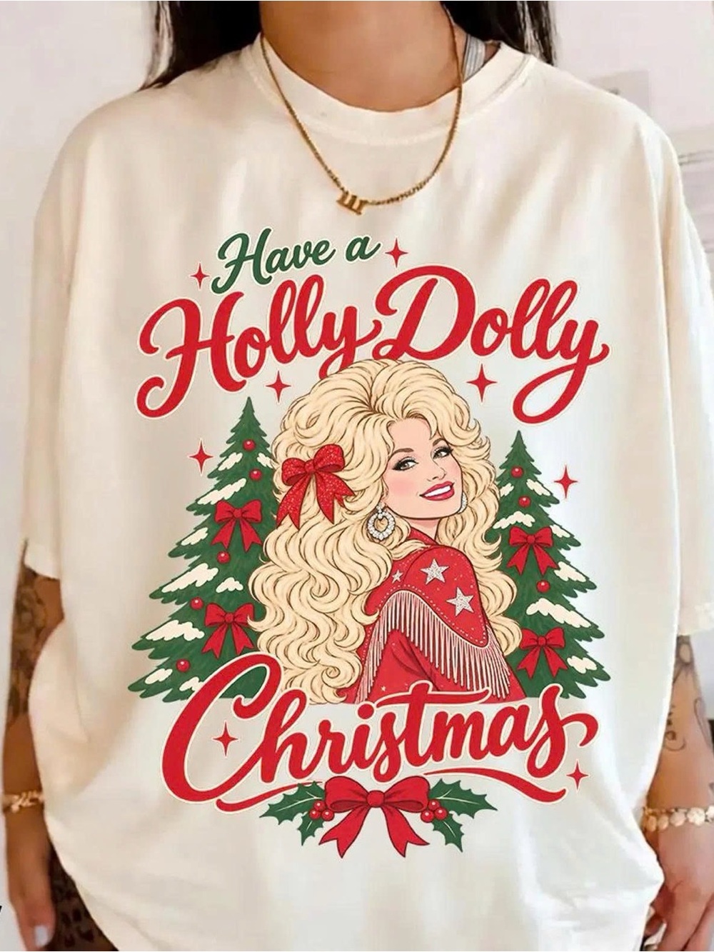 Have a Holly Dolly Christmas Graphic Tee - Cream